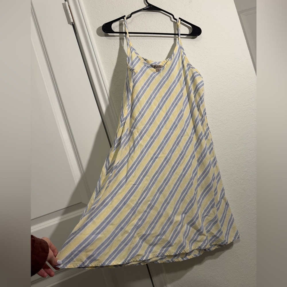 Flax Adjustable Spaghetti Strap Striped Linen Ble… - image 5